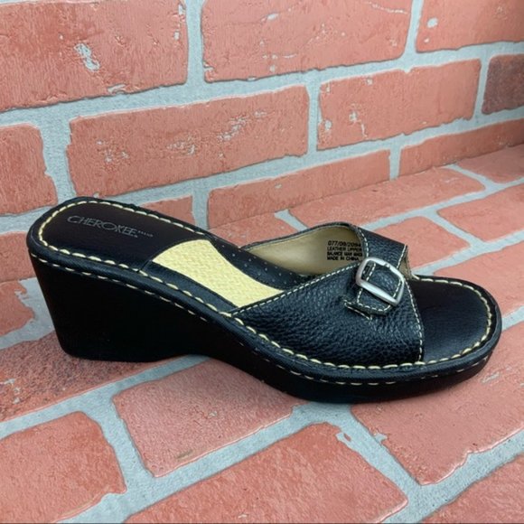 Black Wedge Slides w Leather Upper - Picture 4 of 6